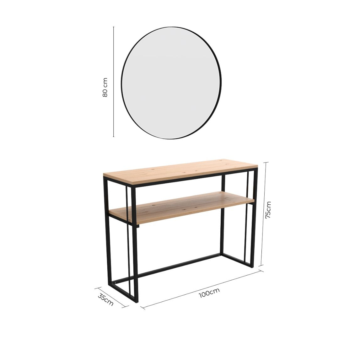 Combo Mueble Recibidor de 2 niveles Viena 100 cm + Espejo circular 80 cm