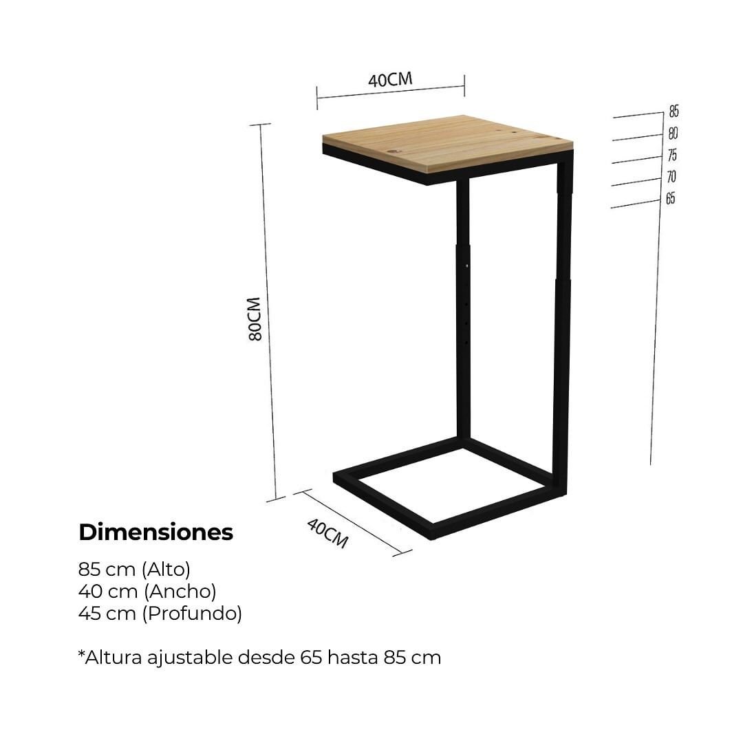 Mesa Auxiliar Cuadrada con Altura Graduable - PORTO
