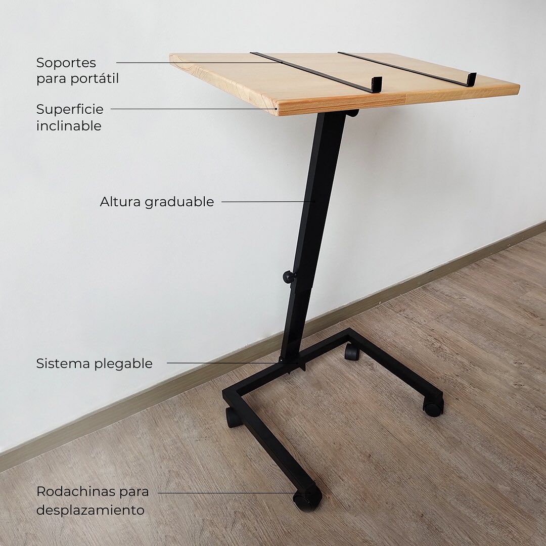 Mesa Auxiliar Rectangular con Altura Graduable para Portátil - ZETA