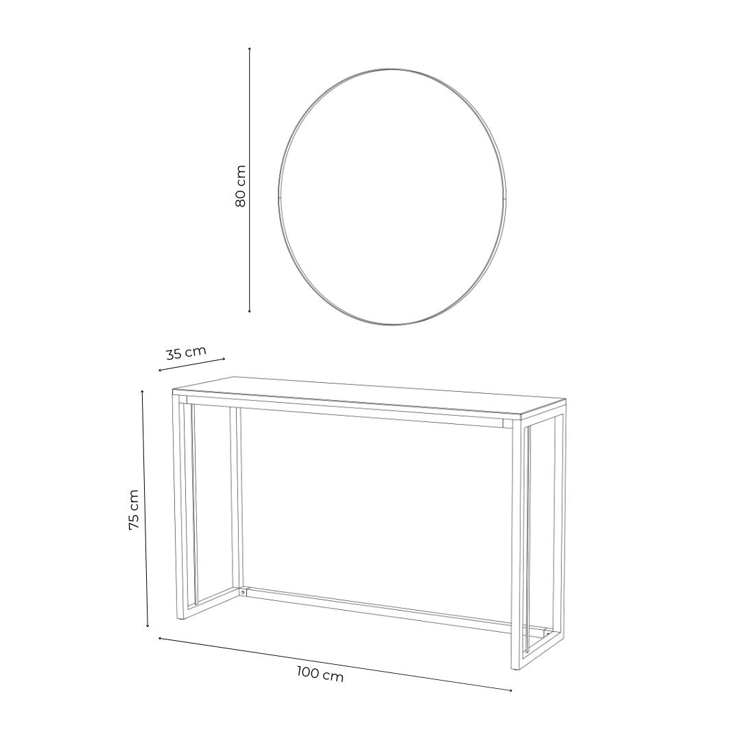 Combo Mueble Recibidor 100 cm + Espejo circular 80 cm