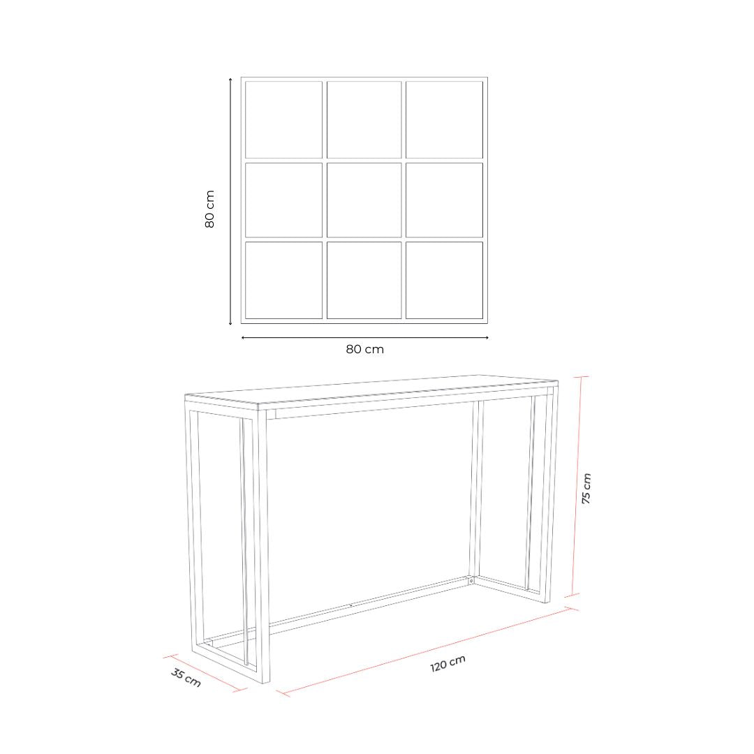 Combo Mueble Recibidor 120 cm + Espejo Reticulado 80x80 cm